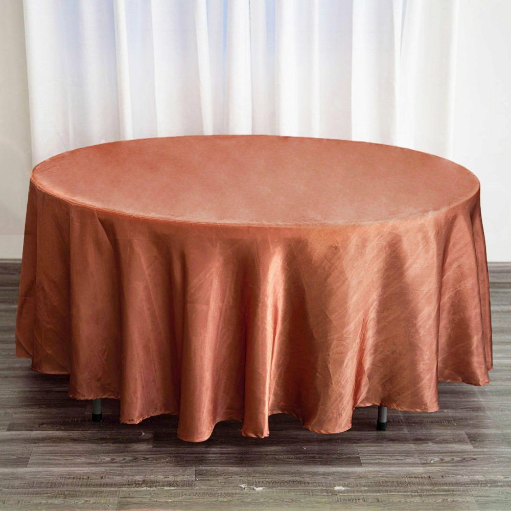 Terracotta (Rust) Seamless Satin Round Tablecloth – 108″  |   Satin Satin Satin