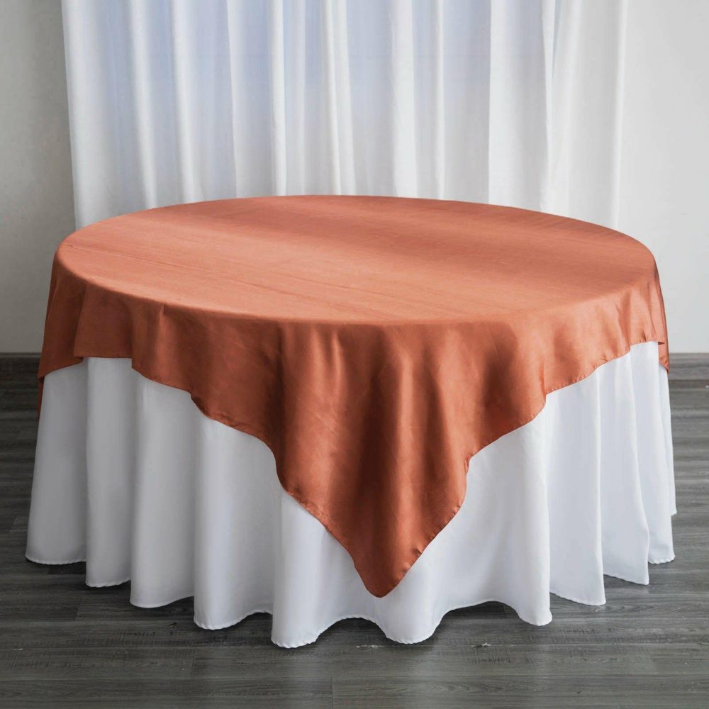 Terracotta (Rust) Seamless Satin Square Tablecloth Overlay 72″ x 72″  |   Satin & Taffeta Satin & Taffeta Satin & Taffeta