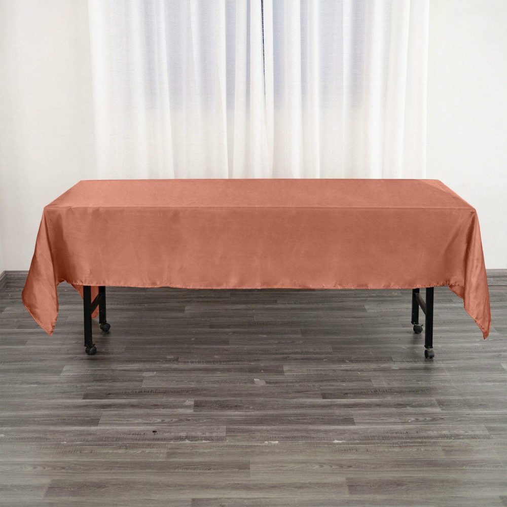 Terracotta (Rust) Seamless Smooth Satin Rectangular Tablecloth – 60″x102″  |   Satin Satin Satin