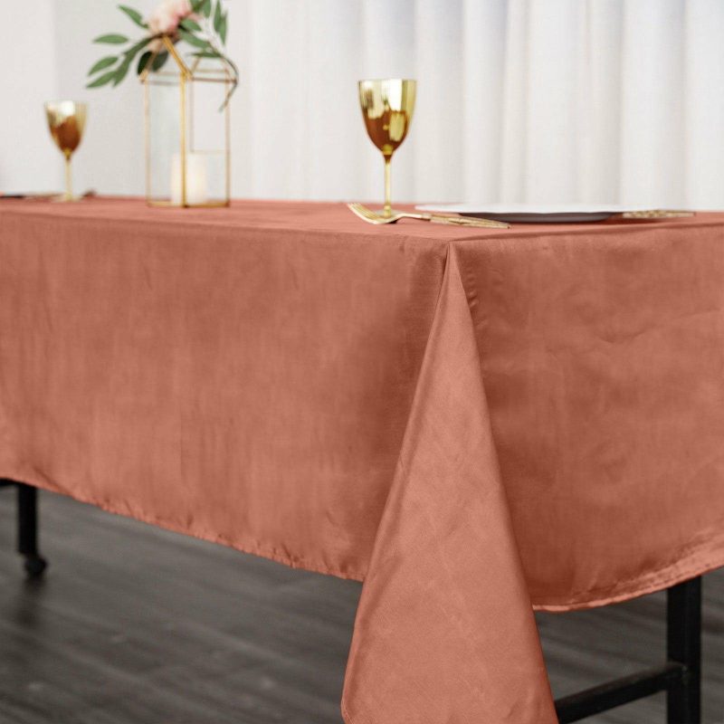 Terracotta (Rust) Seamless Smooth Satin Rectangular Tablecloth – 60″x102″  |   Satin Satin Satin