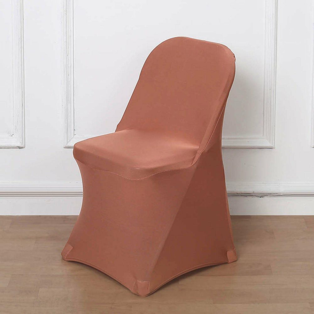 Terracotta (Rust) Spandex Stretch Fitted Folding Slip On Chair Cover 160 GSM  |   Spandex Fitted Folding Chair Covers Spandex & Fitted