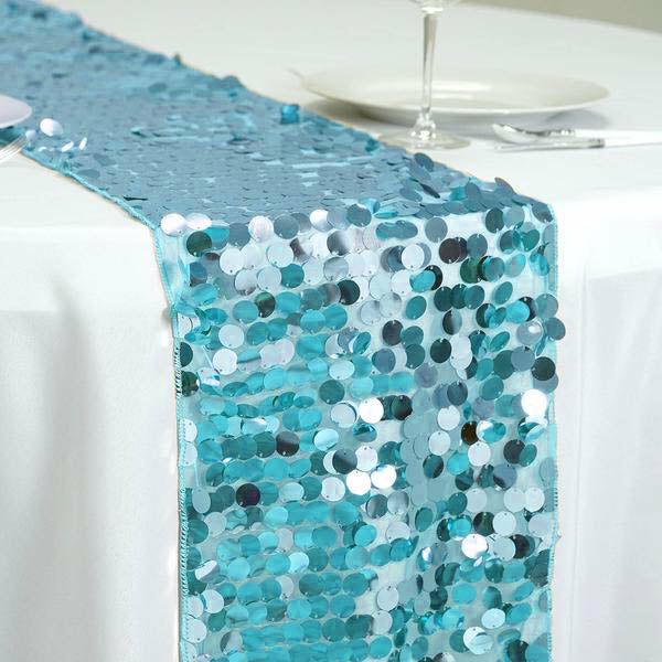 Turquoise Big Payette Sequin Table Runner 13″x108″  |   Sequin Sequin Sequin