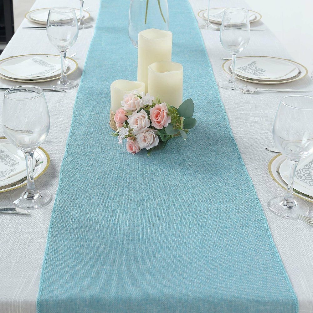 Turquoise Boho Chic Rustic Faux Jute Linen Table Runner 14″x108″  |   Jute Burlap & Lace Jute Burlap & Lace Jute Burlap & Lace