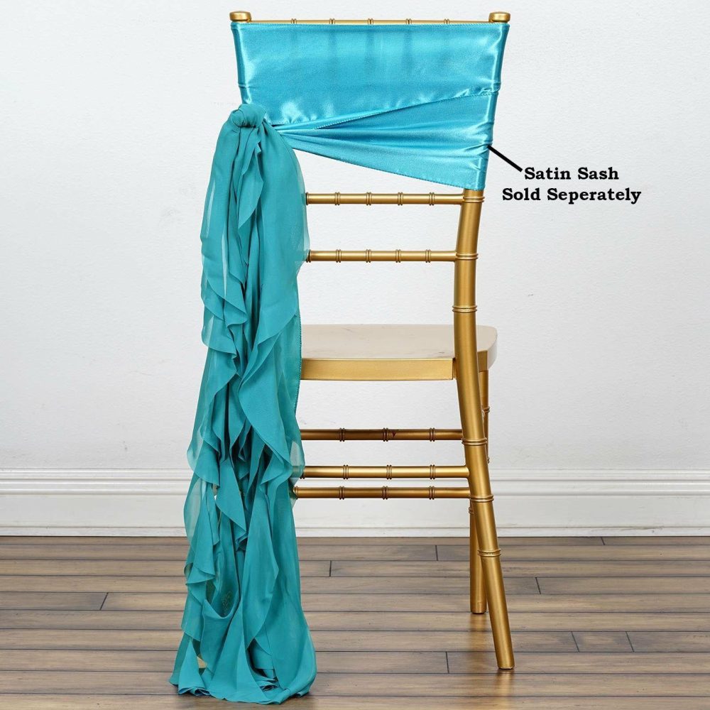 Turquoise Chiffon Curly Chair Sash  |   Organza & Chiffon Chair Sashes Organza & Chiffon