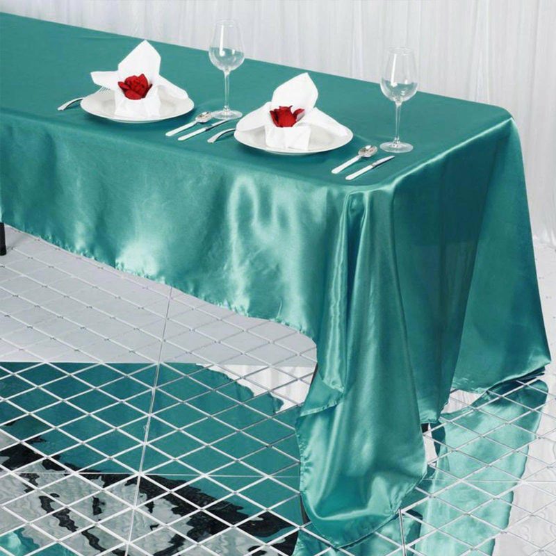 Turquoise Seamless Satin Rectangular Tablecloth 60″x126″  |   Satin Satin Satin