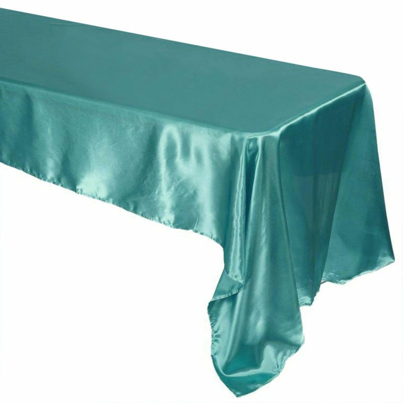 Turquoise Seamless Satin Rectangular Tablecloth 60″x126″  |   Satin Satin Satin