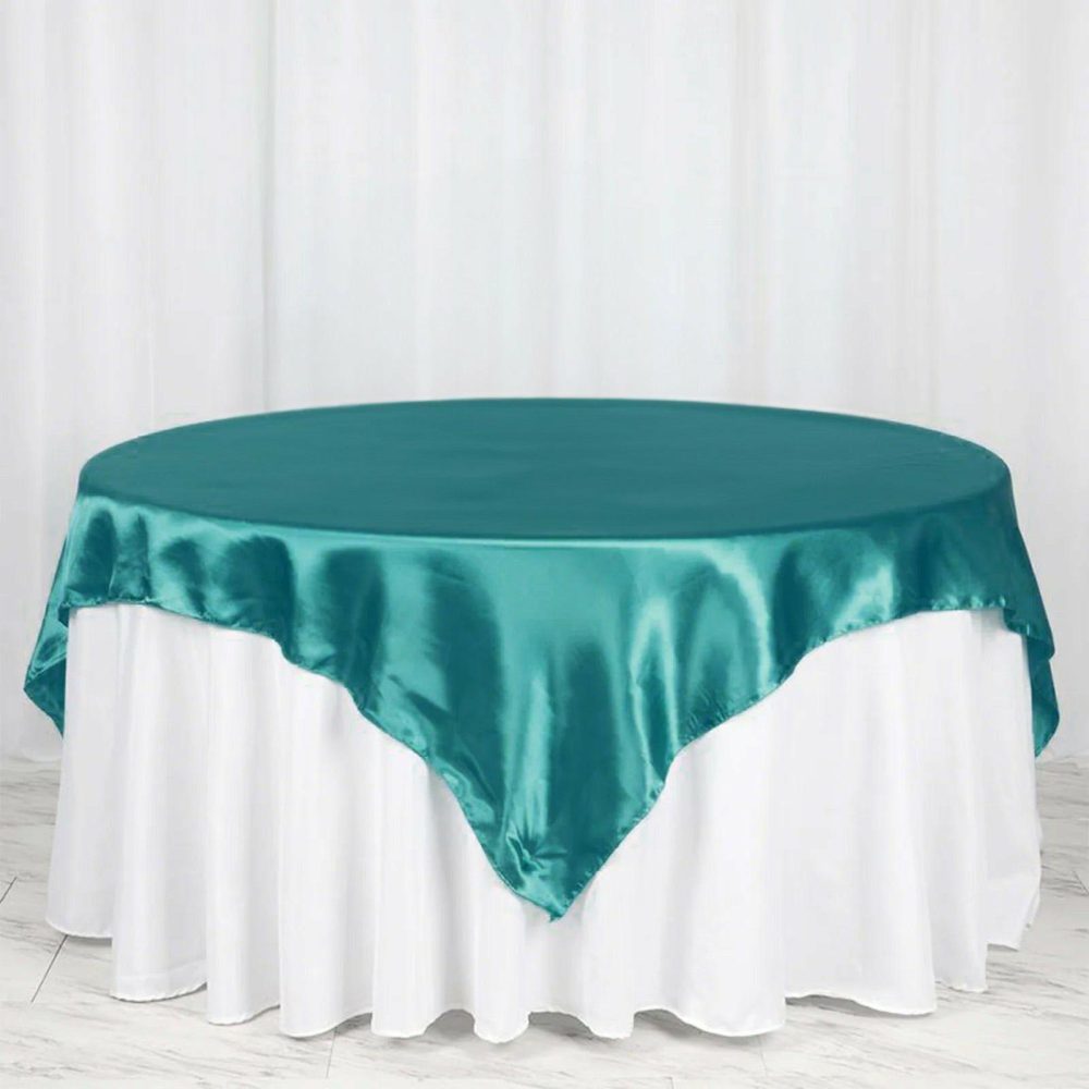 Turquoise Seamless Satin Square Tablecloth Overlay 72″ x 72″  |   Satin & Taffeta Satin & Taffeta Satin & Taffeta