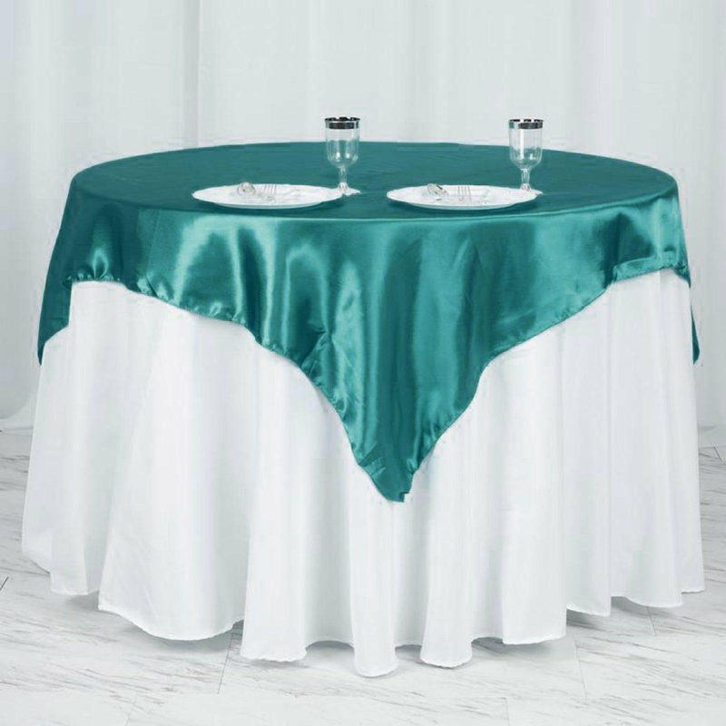 Turquoise Square Smooth Satin Table Overlay 60″x60″  |   Satin & Taffeta Satin & Taffeta Satin & Taffeta