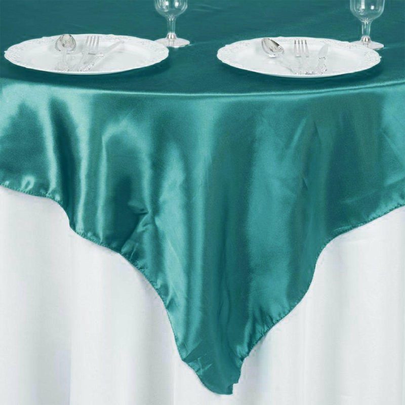 Turquoise Square Smooth Satin Table Overlay 60″x60″  |   Satin & Taffeta Satin & Taffeta Satin & Taffeta