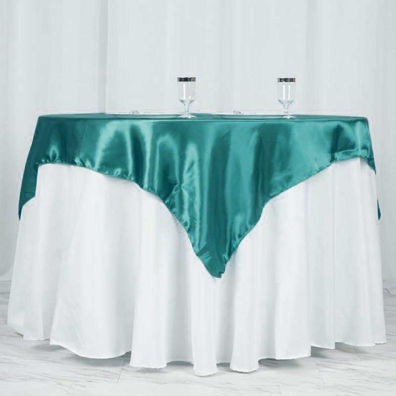 Turquoise Square Smooth Satin Table Overlay 60″x60″  |   Satin & Taffeta Satin & Taffeta Satin & Taffeta