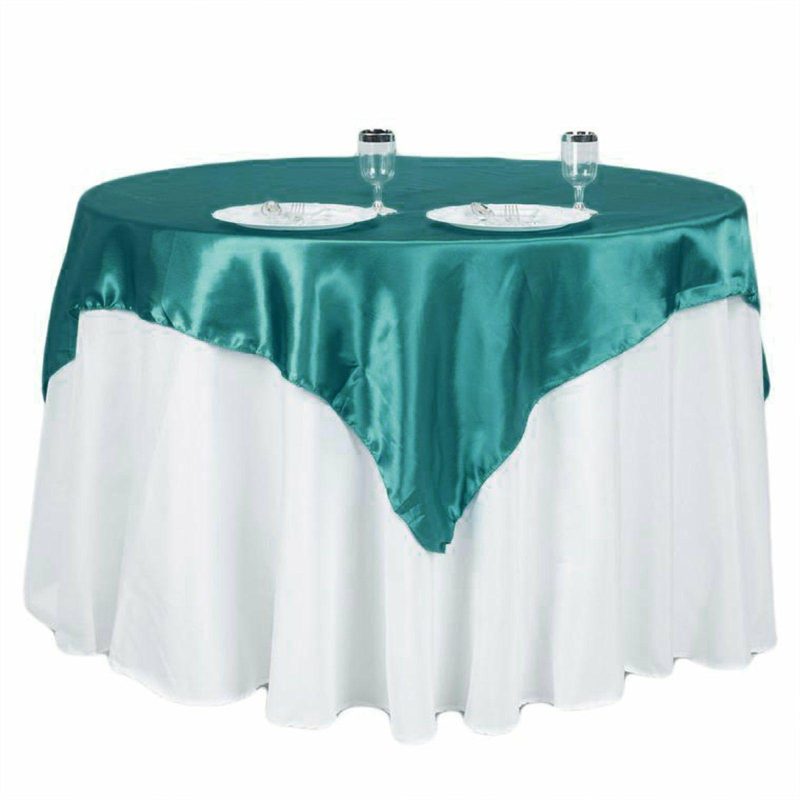 Turquoise Square Smooth Satin Table Overlay 60″x60″  |   Satin & Taffeta Satin & Taffeta Satin & Taffeta