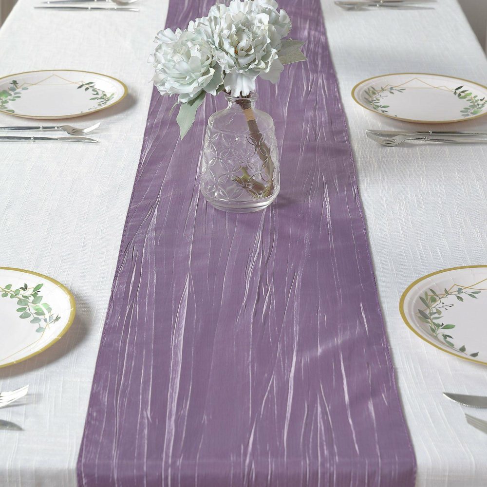 Violet Amethyst Accordion Crinkle Taffeta Linen Table Runner 12″x108″  |   Satin & Taffeta Satin & Taffeta Satin & Taffeta