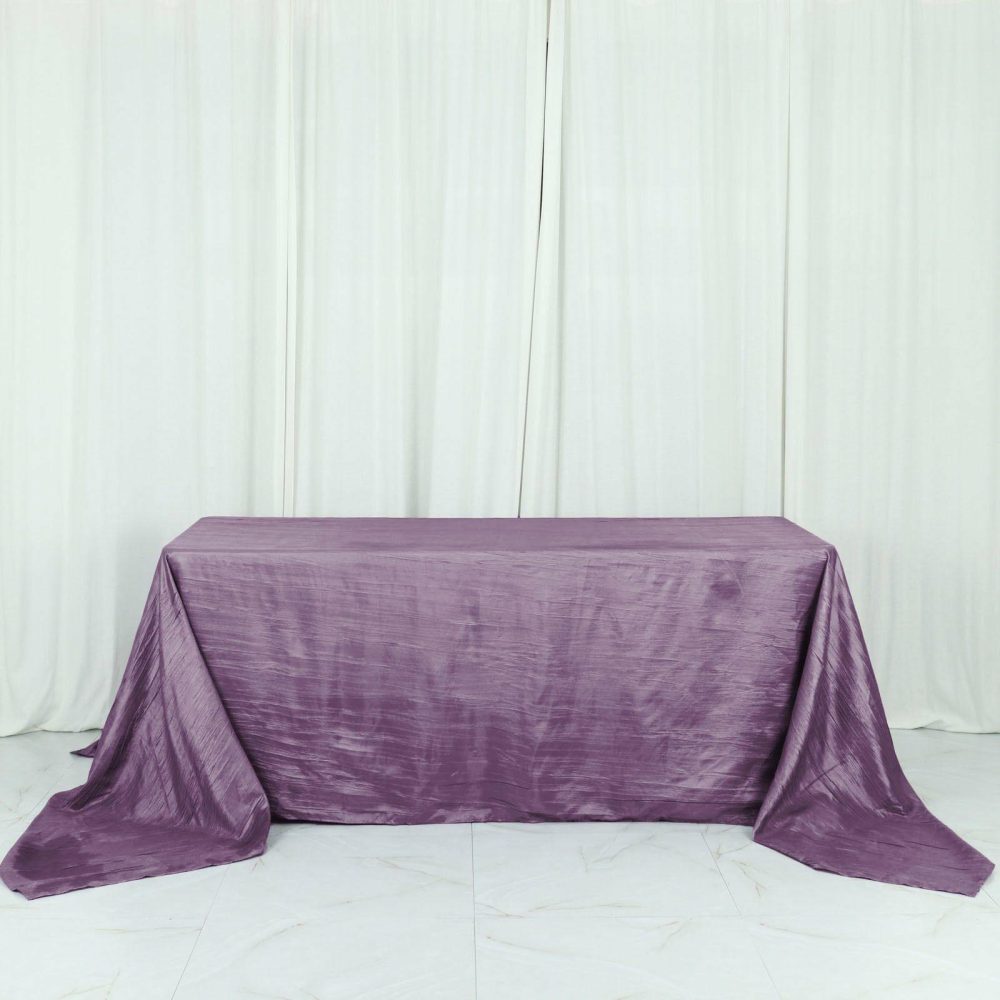 Violet Amethyst Accordion Crinkle Taffeta Seamless Rectangular Tablecloth 90″x156″ for 8 Foot Table With Floor-Length Drop  |   Pintuck, Crinkle & Leaf Pintuck, Crinkle & Leaf Pintuck, Crinkle & Leaf