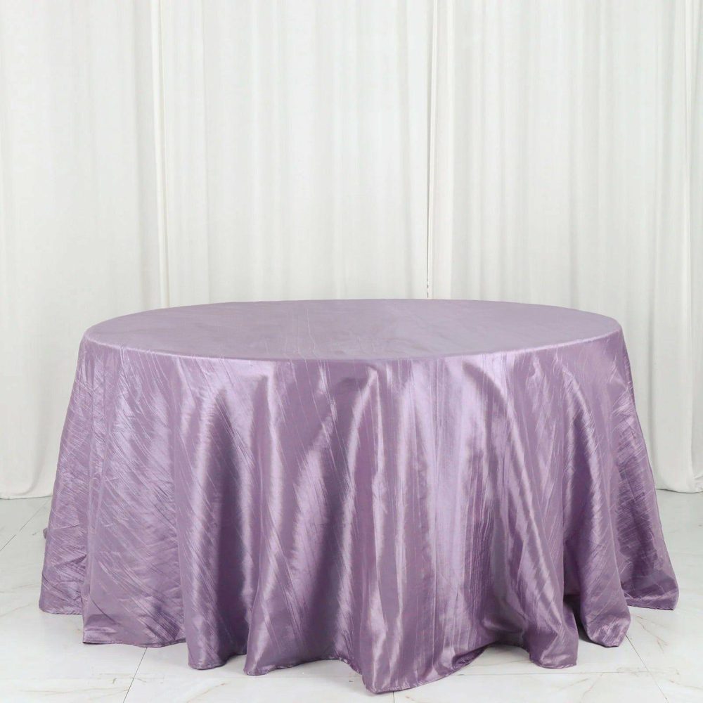 Violet Amethyst Accordion Crinkle Taffeta Seamless Round Tablecloth 132″ for 6 Foot Table With Floor-Length Drop  |   Pintuck, Crinkle & Leaf Pintuck, Crinkle & Leaf Pintuck, Crinkle & Leaf