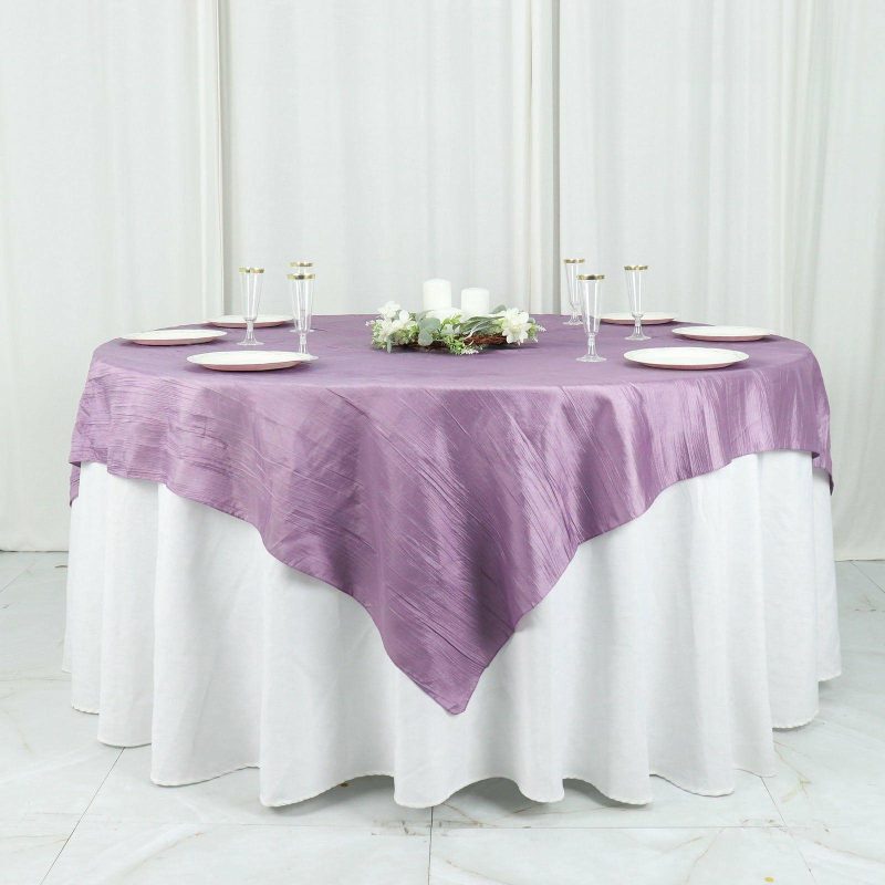 Violet Amethyst Accordion Crinkle Taffeta Table Overlay, Square Tablecloth Topper 72″x72″  |   Satin & Taffeta Satin & Taffeta Satin & Taffeta