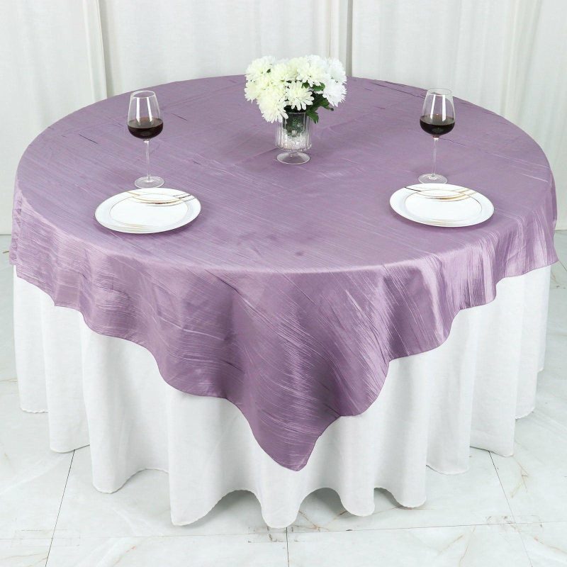 Violet Amethyst Accordion Crinkle Taffeta Table Overlay, Square Tablecloth Topper 72″x72″  |   Satin & Taffeta Satin & Taffeta Satin & Taffeta