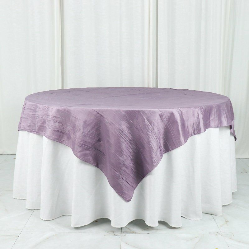 Violet Amethyst Accordion Crinkle Taffeta Table Overlay, Square Tablecloth Topper 72″x72″  |   Satin & Taffeta Satin & Taffeta Satin & Taffeta