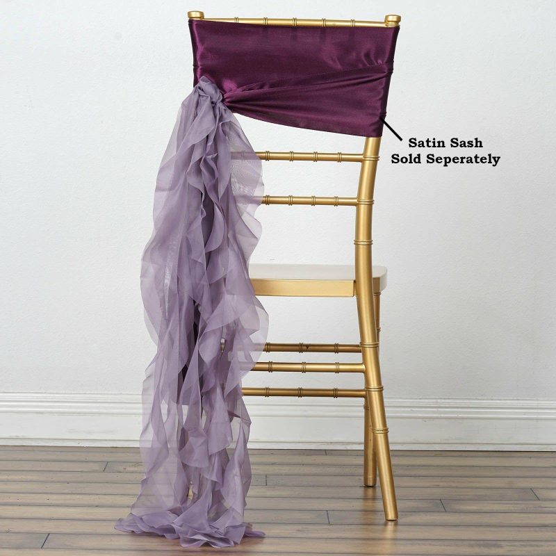 Violet Amethyst Chiffon Curly Chair Sash  |   Organza & Chiffon Chair Sashes Amethyst