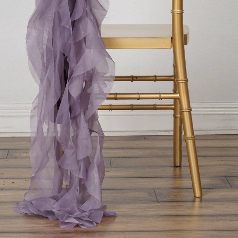 Violet Amethyst Chiffon Curly Chair Sash  |   Organza & Chiffon Chair Sashes Amethyst