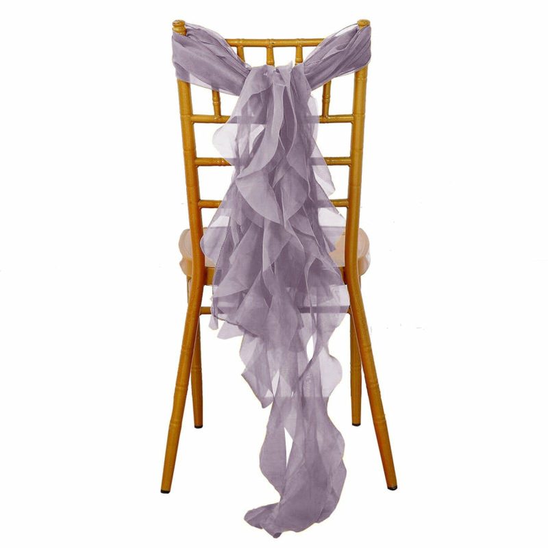 Violet Amethyst Chiffon Curly Chair Sash  |   Organza & Chiffon Chair Sashes Amethyst