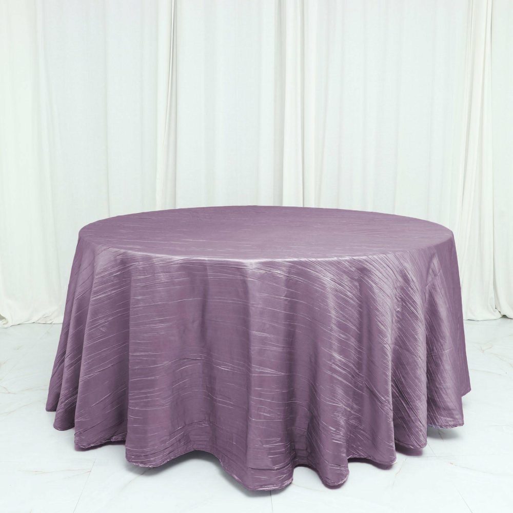 Violet Amethyst Seamless Accordion Crinkle Taffeta Round Tablecloth 120″ for 5 Foot Table With Floor-Length Drop  |   Pintuck, Crinkle & Leaf Pintuck, Crinkle & Leaf Pintuck, Crinkle & Leaf