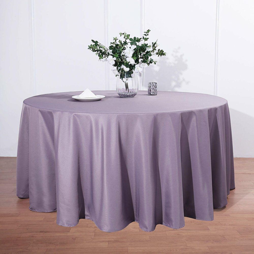 Violet Amethyst Seamless Polyester Round Tablecloth 132″ for 6 Foot Table With Floor-Length Drop  |   Polyester Polyester Amethyst