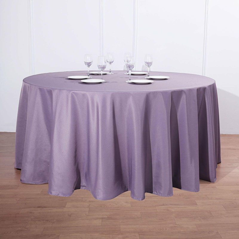 Violet Amethyst Seamless Polyester Round Tablecloth 132″ for 6 Foot Table With Floor-Length Drop  |   Polyester Polyester Amethyst