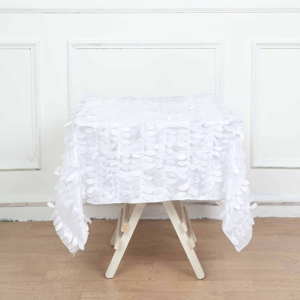 White 3D Leaf Petal Taffeta Fabric Seamless Square Tablecloth 54″  |   Pintuck, Crinkle & Leaf Pintuck, Crinkle & Leaf Pintuck, Crinkle & Leaf