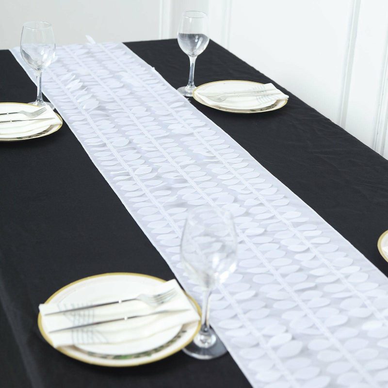 White 3D Leaf Petal Taffeta Fabric Table Runner 12″x108″  |   Stylish Stylish Stylish