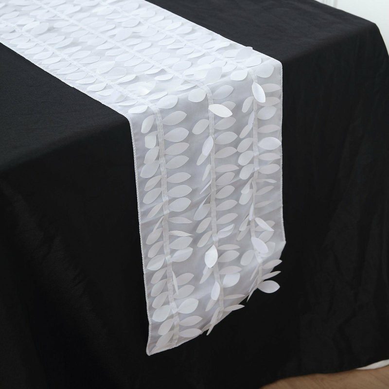 White 3D Leaf Petal Taffeta Fabric Table Runner 12″x108″  |   Stylish Stylish Stylish