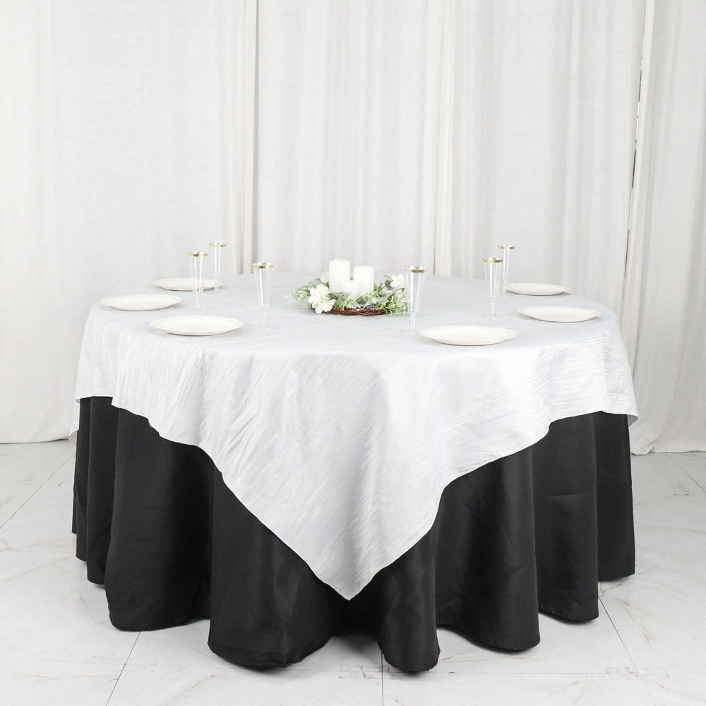 White Accordion Crinkle Taffeta Table Overlay, Square Tablecloth Topper 72″x72″  |   Satin & Taffeta Satin & Taffeta Satin & Taffeta