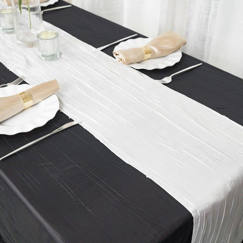 White Accordion Crinkle Taffeta Table Runner, Elegant Linen Runner 12″x108″  |   Satin & Taffeta Satin & Taffeta Satin & Taffeta