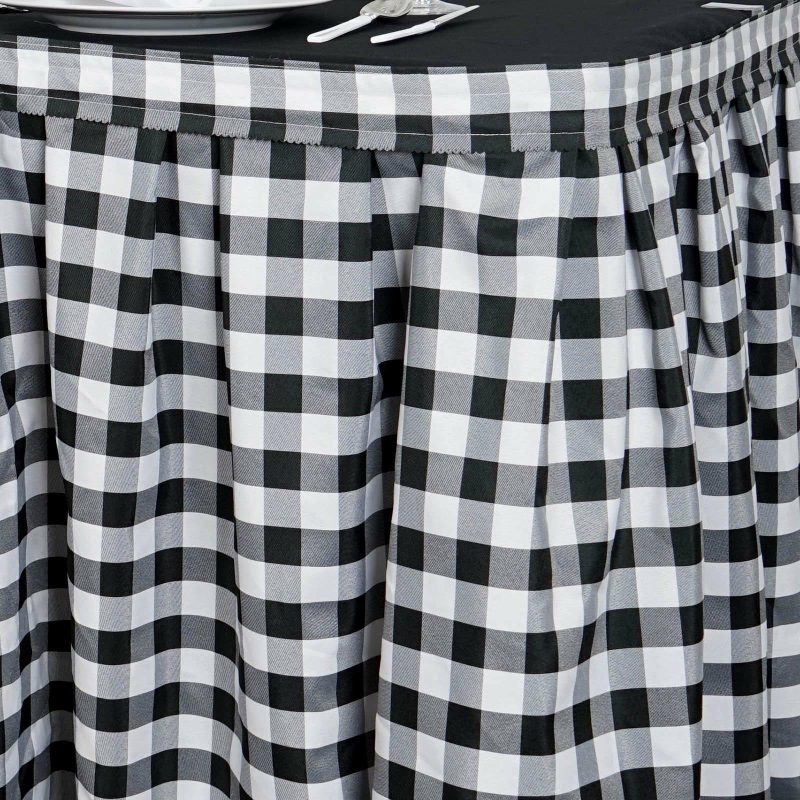 White / Black Checkered Polyester Table Skirt, Buffalo Plaid Gingham Table Skirt 17ft  |   Polyester Polyester Black/White