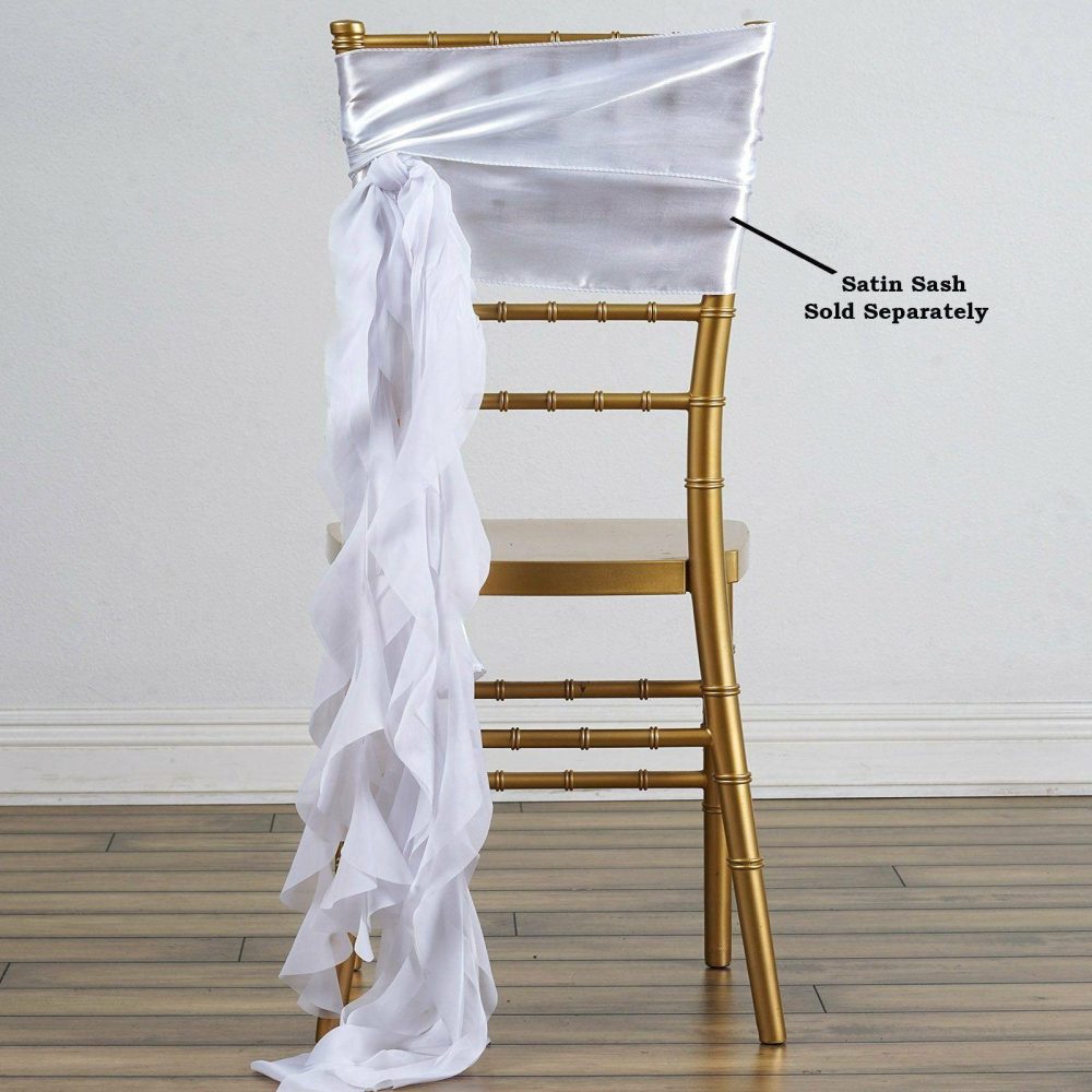 White Chiffon Curly Chair Sash  |   Organza & Chiffon Chair Sashes Organza & Chiffon