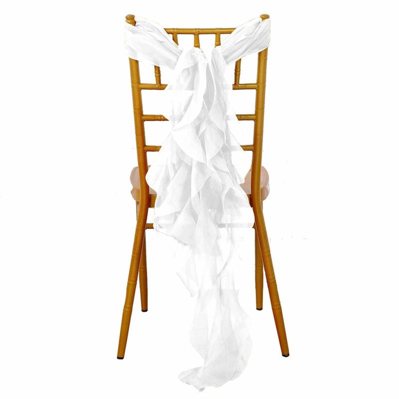 White Chiffon Curly Chair Sash  |   Organza & Chiffon Chair Sashes Organza & Chiffon