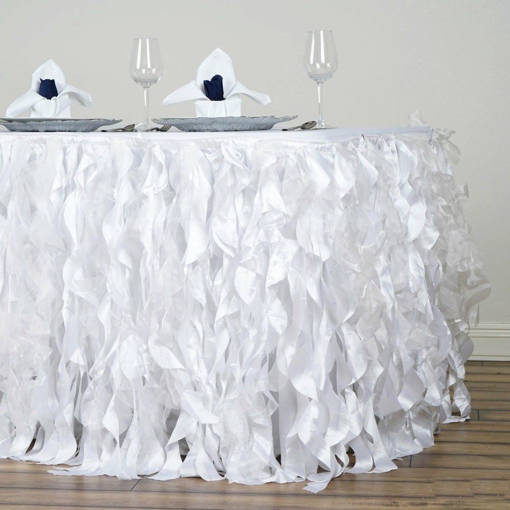 White Curly Willow Taffeta Table Skirt 21ft  |   Ruffled Tulle Ruffled Tulle Ruffled Tulle