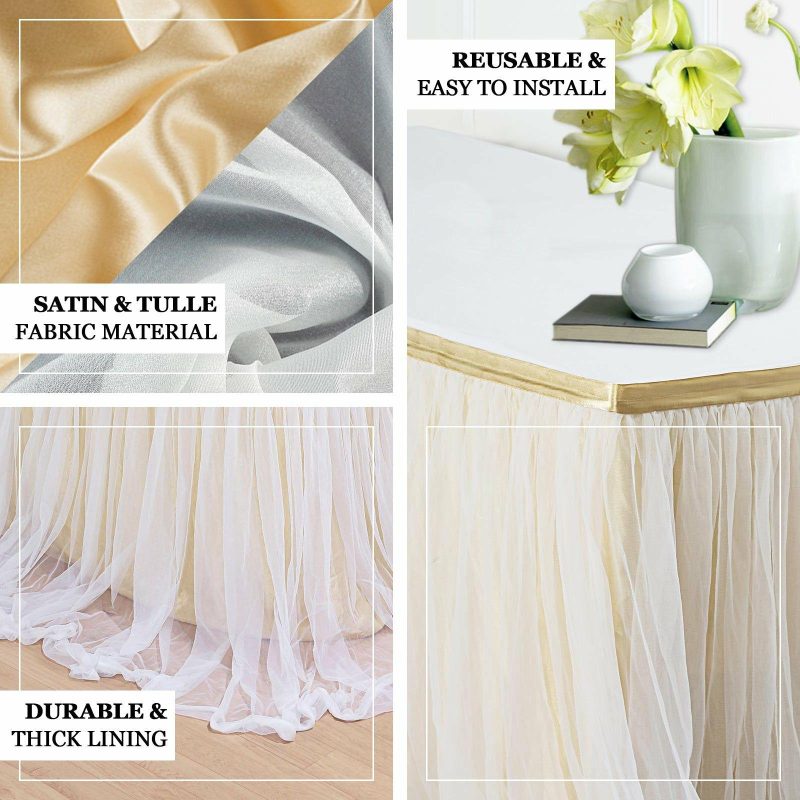 White Extra Long Two Layered Tulle and Satin Table Skirt 14ft 48″  |   Ruffled Tulle Ruffled Tulle Ruffled Tulle