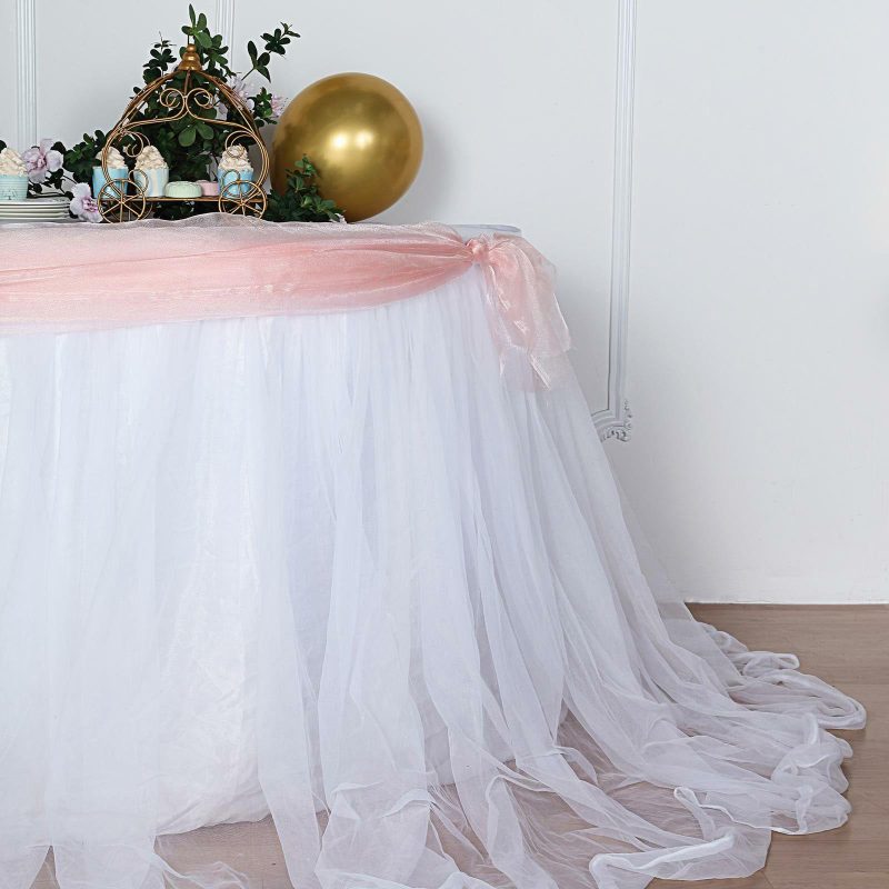 White Extra Long Two Layered Tulle and Satin Table Skirt 14ft 48″  |   Ruffled Tulle Ruffled Tulle Ruffled Tulle