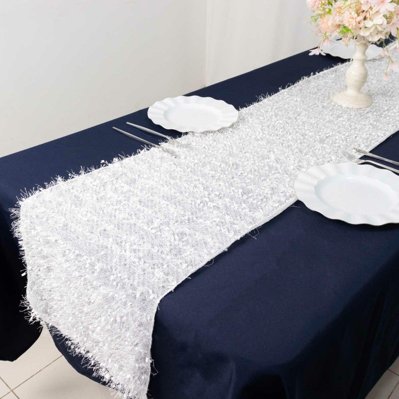 White Fringe Shag Polyester Table Runner 12″x108″  |   Stylish Stylish Stylish