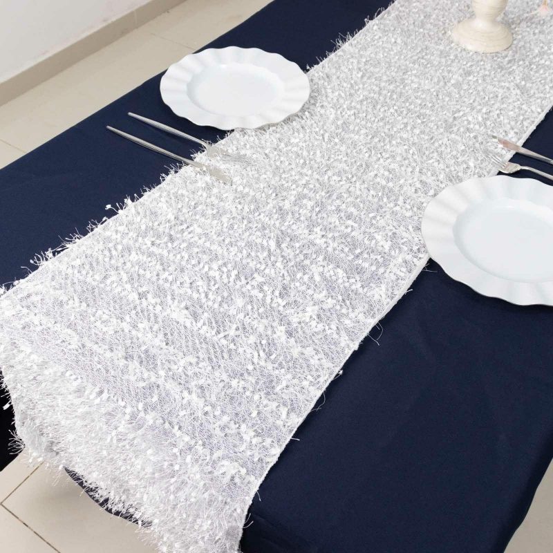 White Fringe Shag Polyester Table Runner 12″x108″  |   Stylish Stylish Stylish