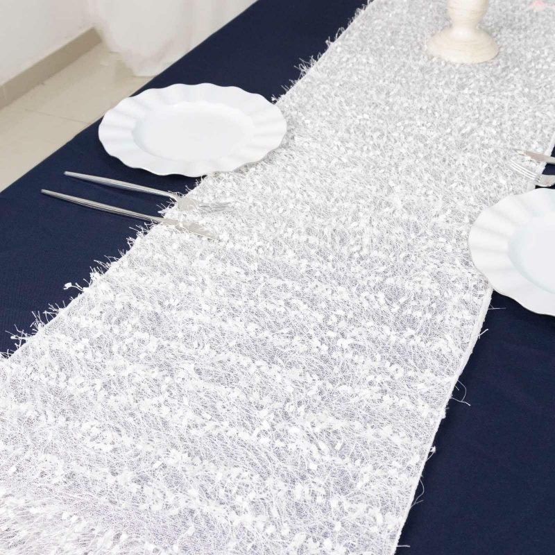 White Fringe Shag Polyester Table Runner 12″x108″  |   Stylish Stylish Stylish