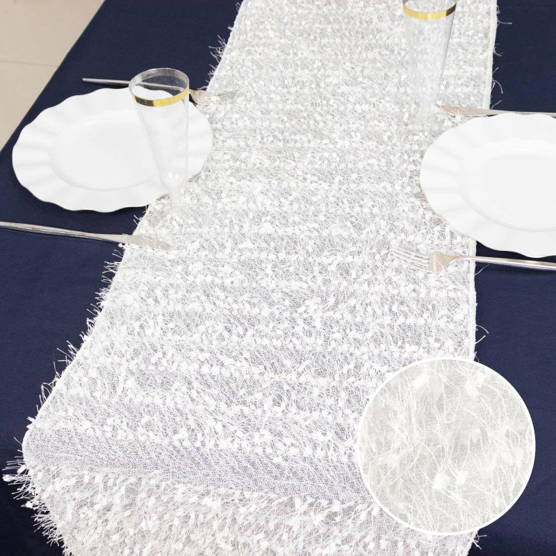 White Fringe Shag Polyester Table Runner 12″x108″  |   Stylish Stylish Stylish