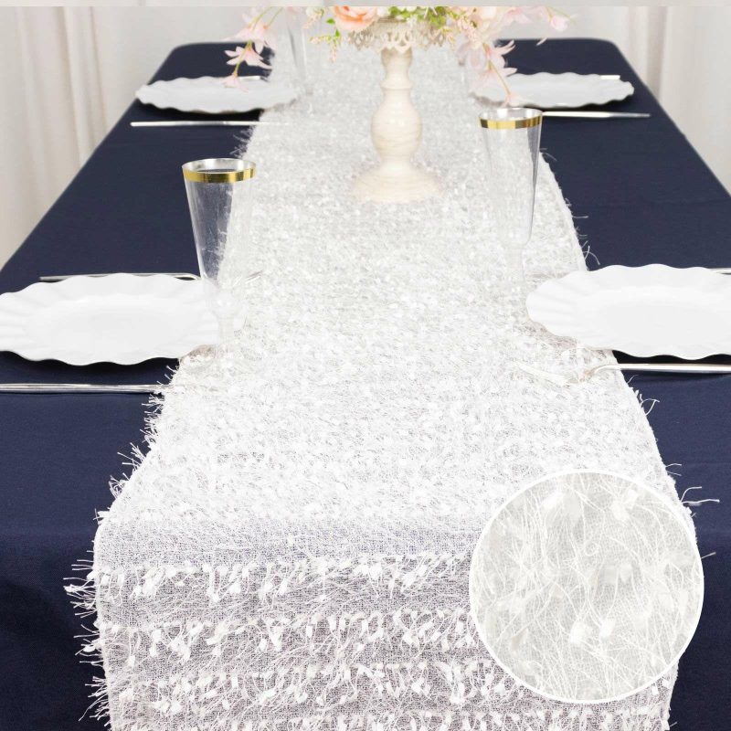 White Fringe Shag Polyester Table Runner 12″x108″  |   Stylish Stylish Stylish