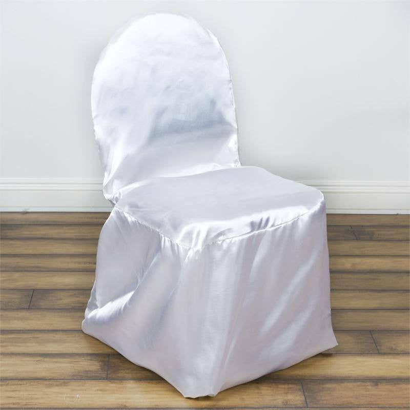 White Glossy Satin Banquet Chair Covers, Reusable Elegant Chair Covers  |   Polyester & Satin Banquet Chair Covers Polyester & Satin