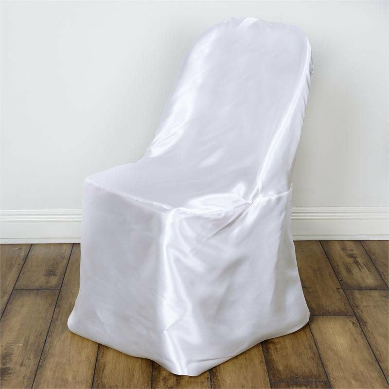 White Glossy Satin Folding Chair Covers, Reusable Elegant Chair Covers  |   Polyester & Satin Folding Chair Covers Polyester & Satin