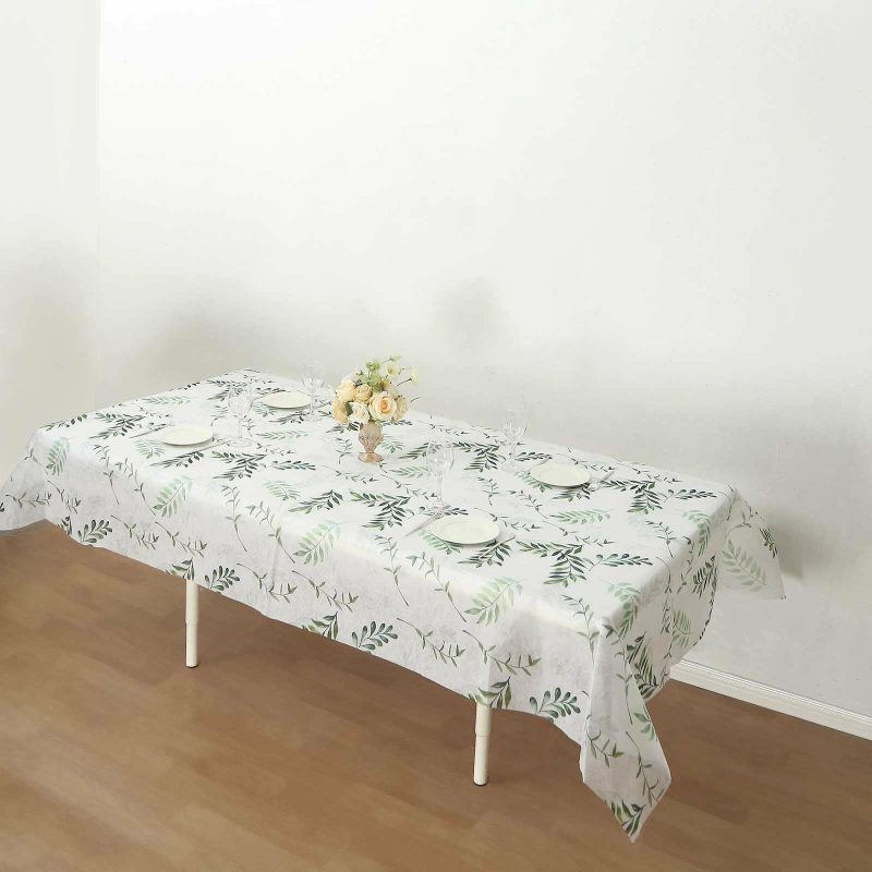 White Green Non-Woven Rectangular Tablecloth With Olive Leaves Print, Spring Summer Dining Table Cover – 60″x102″  |   Disposable Tablecloth Disposable Tablecloth Disposable Tablecloth