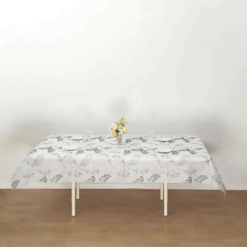 White Green Non-Woven Rectangular Tablecloth With Olive Leaves Print, Spring Summer Dining Table Cover – 60″x102″  |   Disposable Tablecloth Disposable Tablecloth Disposable Tablecloth