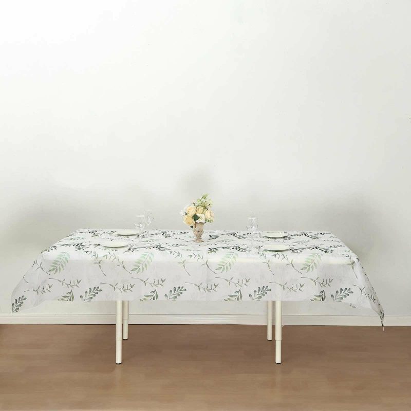 White Green Non-Woven Rectangular Tablecloth With Olive Leaves Print, Spring Summer Dining Table Cover – 60″x102″  |   Disposable Tablecloth Disposable Tablecloth Disposable Tablecloth