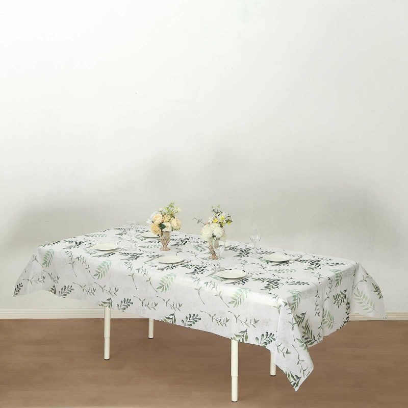 White Green Non-Woven Rectangular Tablecloth With Olive Leaves Print, Spring Summer Dining Table Cover – 60″x102″  |   Disposable Tablecloth Disposable Tablecloth Disposable Tablecloth