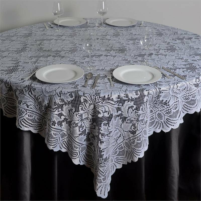 White Lace Square Table Overlay 90″x90″  |   Jute Burlap & Lace Jute Burlap & Lace Jute Burlap & Lace